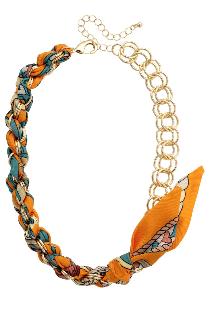 Colette Chain Scarf Necklace in Orange & Teal