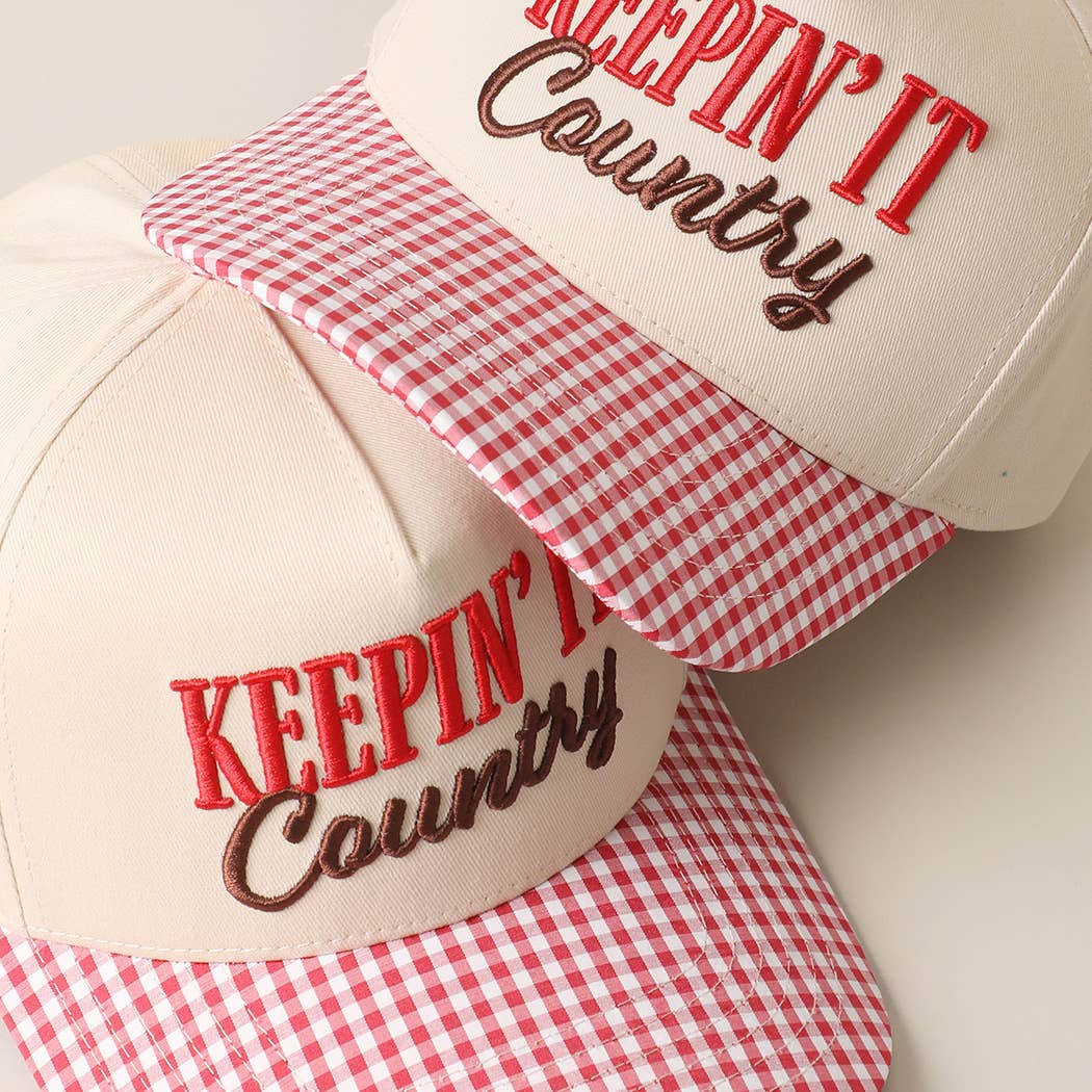 KEEPIN' IT Country 3D Embroidered Gingham Brim Trucker Hat