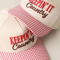 KEEPIN' IT Country 3D Embroidered Gingham Brim Trucker Hat