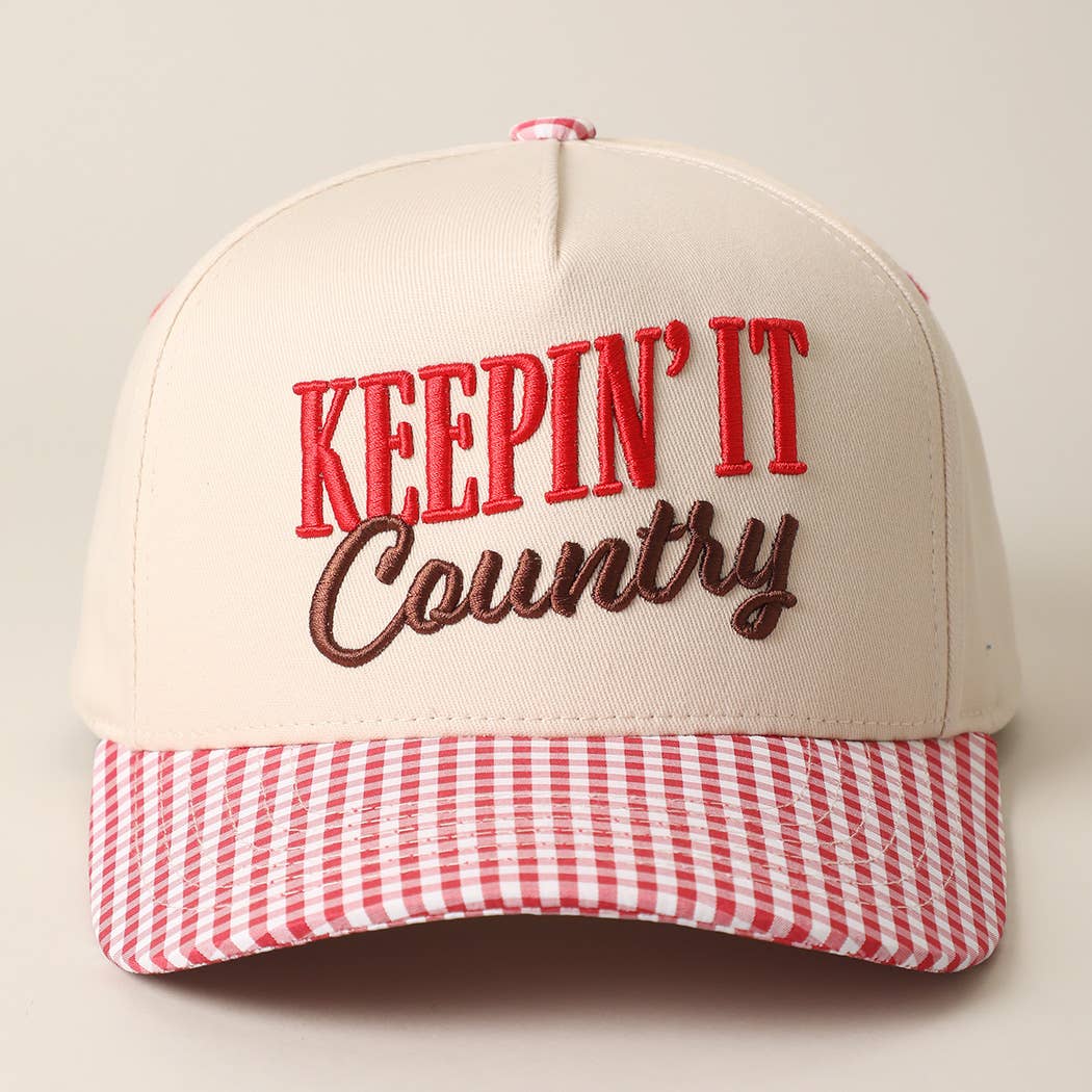 KEEPIN' IT Country 3D Embroidered Gingham Brim Trucker Hat