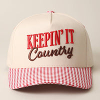 KEEPIN' IT Country 3D Embroidered Gingham Brim Trucker Hat